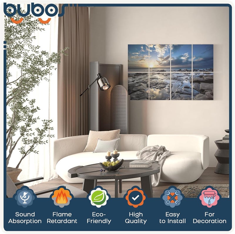 B Bubos 8 Pack Art Acoustic Panels Soundproof Wall Panel,47.2X31.4 Inches Sound Absorbing Panel,Self-adhesive Decorative Acoustical Wall Panels, Acoustic Treatment for Ceiling Home Office (Coastal rock) - Image 3
